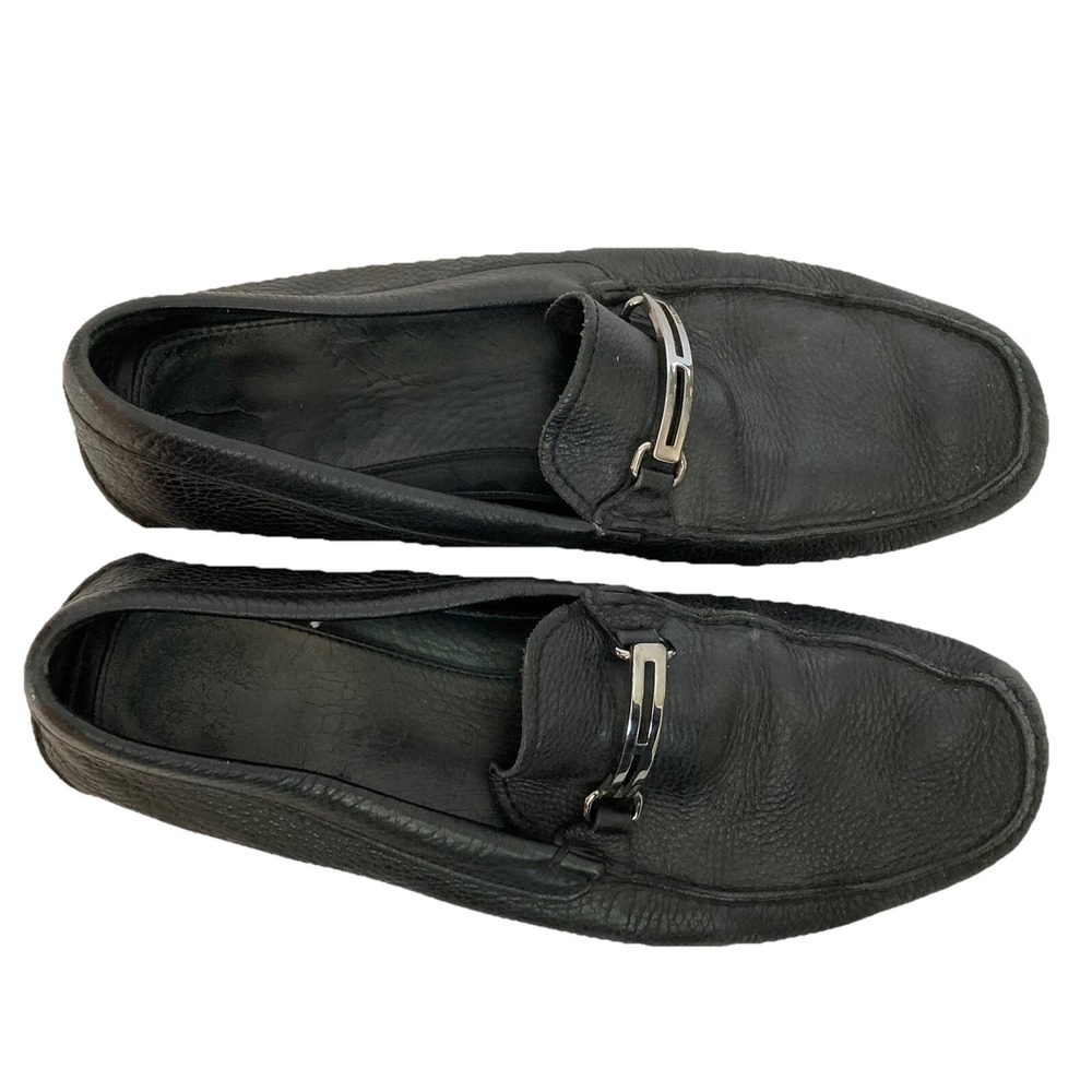 Prada Black Pebbled Leather Metal Horse Bit Buckle Driving Loafers Shoes Mens 11 - Picture 11 of 14